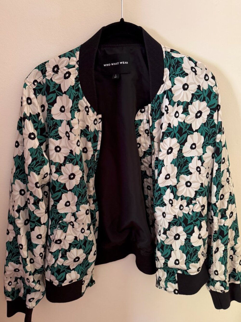 Who What Wear Green & White Floral Print Bomber Jacket
